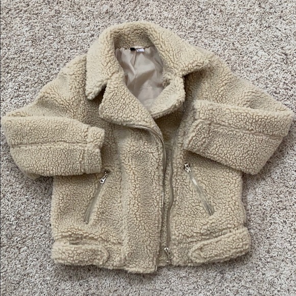 H&M Moto Teddy/Faux Shearling Jacket Size 8 - Picture 3 of 9